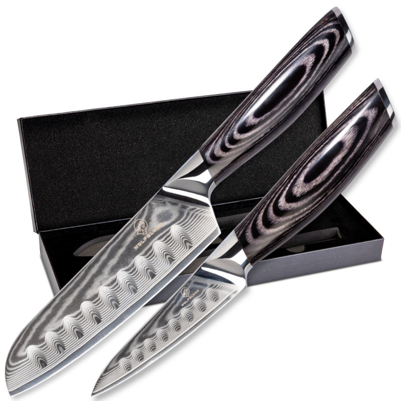 Titelbild Damastmesser Set Damast Küchenmesser Set Damastmesser Damast Kochmesser Messerset Messer 2er Set